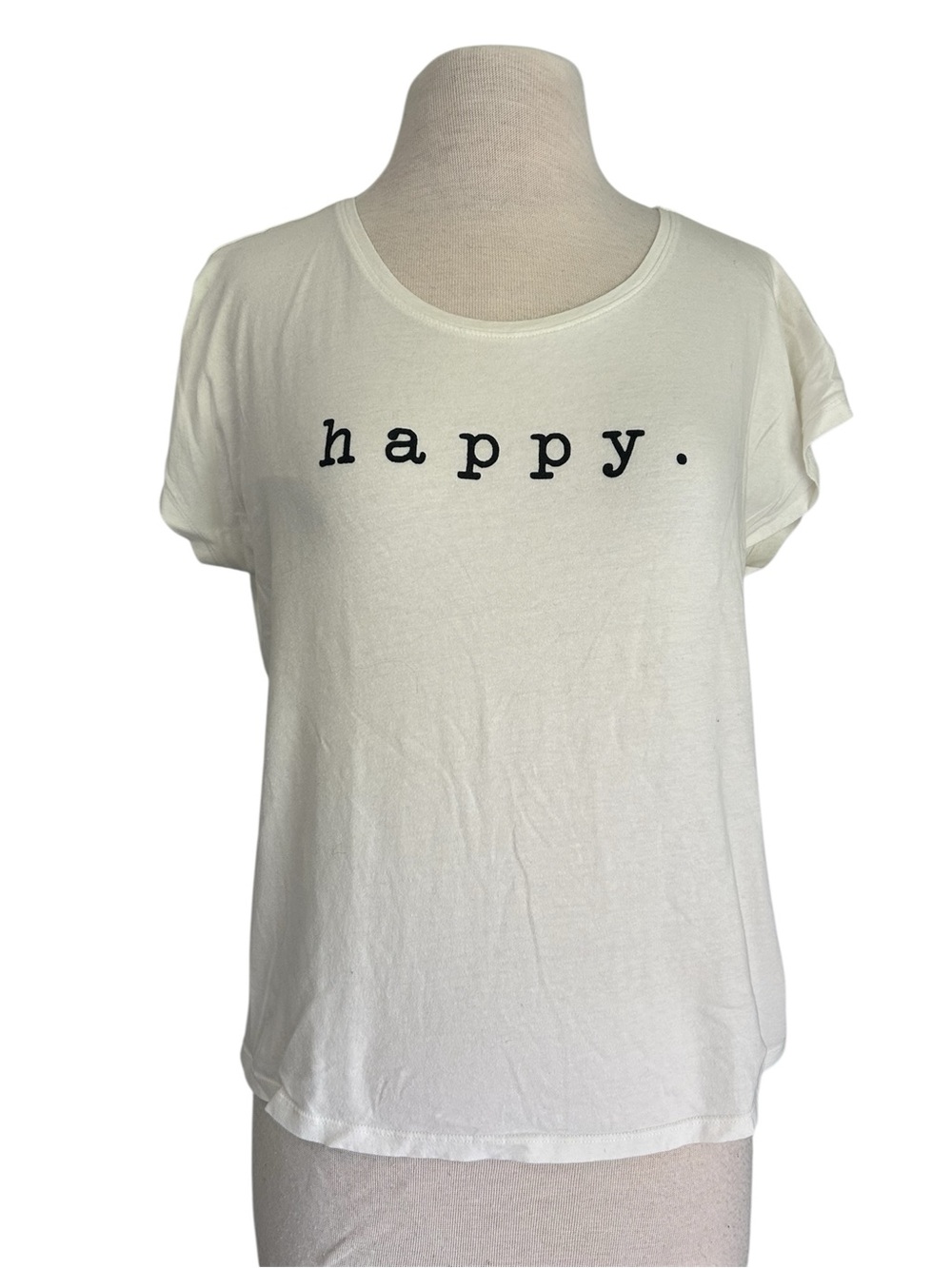 "happy." White Women’s Short Sleeve Graphic Tee
